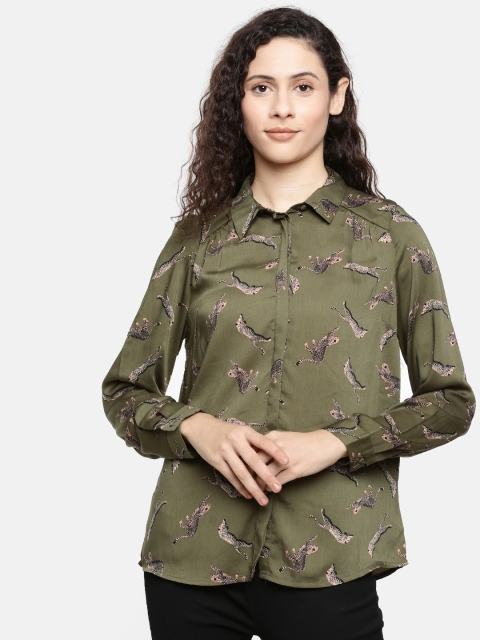 

Vero Moda Women Olive Green Regular Fit Printed Casual Shirt