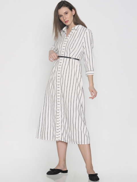 

Vero Moda Women White & Black Striped Shirt Dress