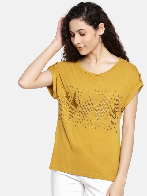 

Vero Moda Women Mustard Yellow Embroidered Knitted Top