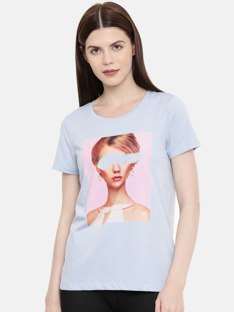 

Vero Moda Women Blue Printed Round Neck T-shirt