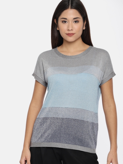

Vero Moda Women Grey & Blue Colourblocked Knitted Regular Top