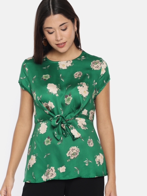 

Vero Moda Women Green & Beige Printed Cinched Waist Top
