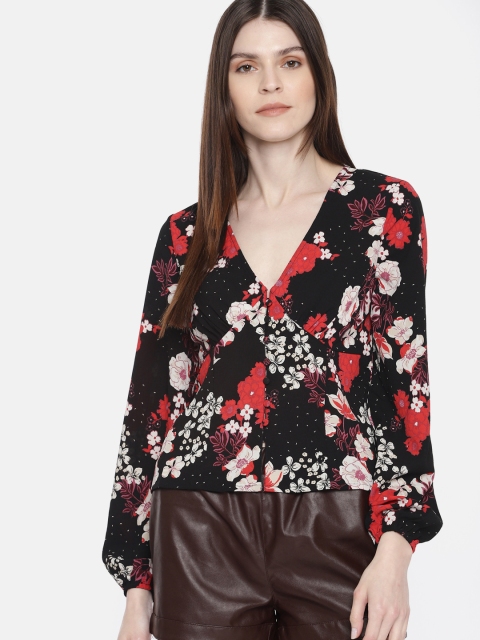 

Vero Moda Women Black & Red Floral Print Wrap Top