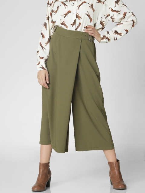 

Vero Moda Women Olive Green Solid Loose Fit Culottes