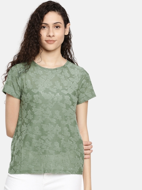 

Vero Moda Women Green Self Design Semi Sheer Knitted Regular Top