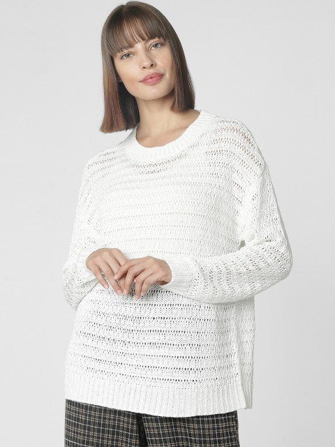 

Vero Moda Women White Self Design Pullover Sweater
