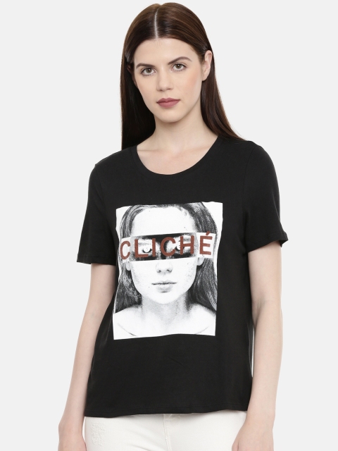 

Vero Moda Women Black Printed Round Neck T-shirt