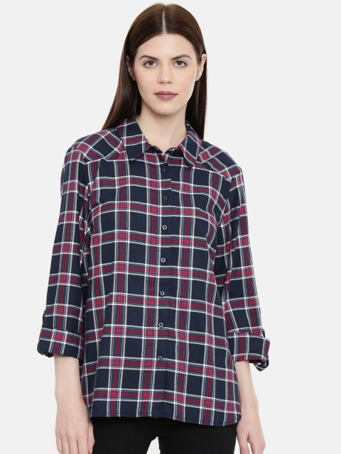 

Vero Moda Women Navy Blue & Red Regular Fit Checked Casual Shirt