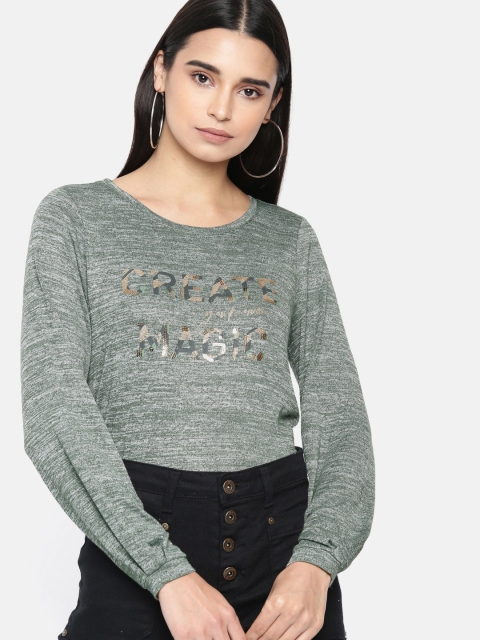 

Vero Moda Women Green Embellished Longline Top