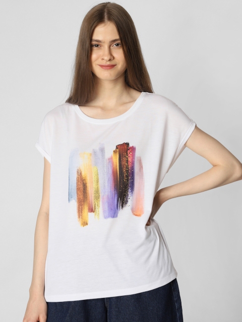 

Vero Moda Women White Printed Round Neck T-shirt