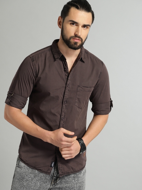 

Roadster Fast and Furious Men Coffee Brown Regular Fit Solid Casual Shirt