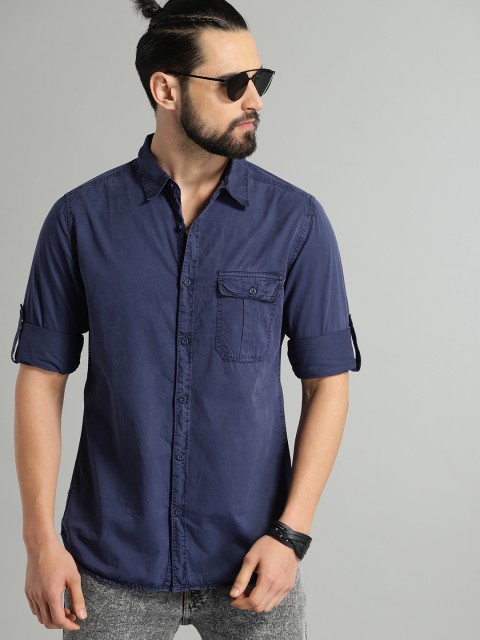

Roadster Fast and Furious Men Navy Blue Regular Fit Solid Casual Shirt