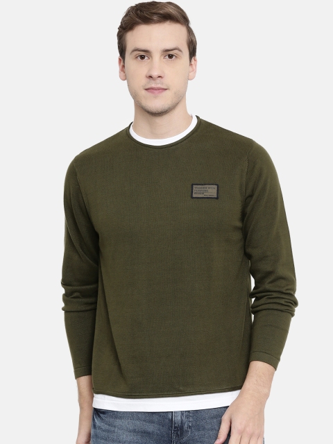 

Wrangler Men Olive Green Solid Sweater