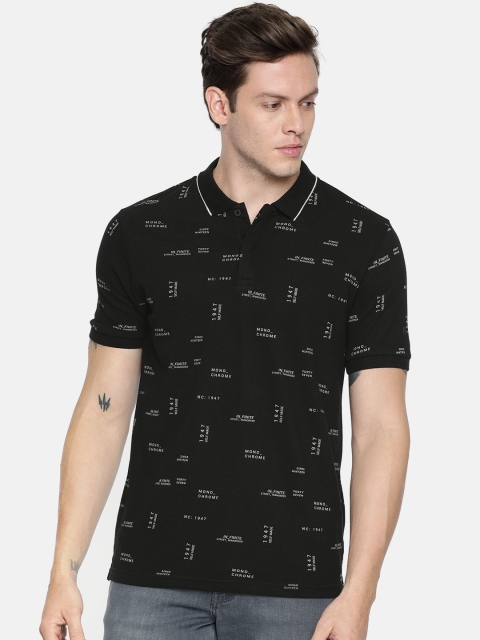 

Wrangler Men Black Printed Polo Pure Cotton T-shirt