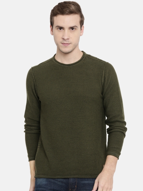 

Wrangler Men Olive Green Self-Design Sweater