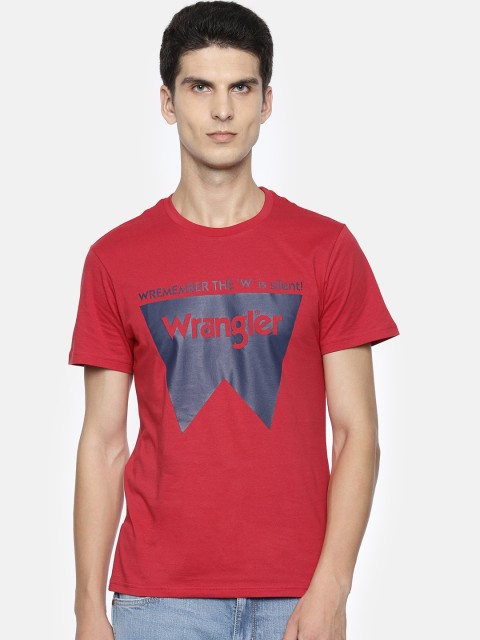 

Wrangler Men Red Printed Round Neck Pure Cotton T-shirt