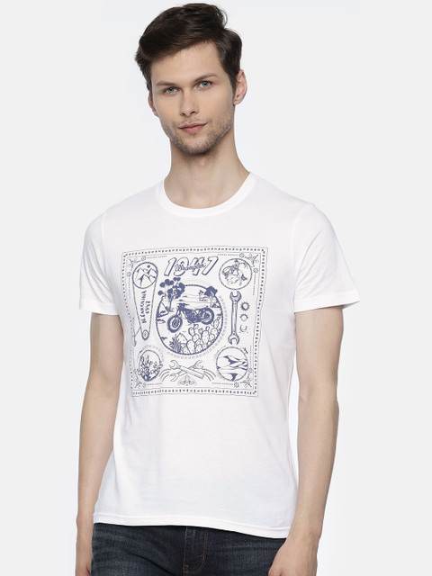 

Wrangler Men White Printed Round Neck T-shirt