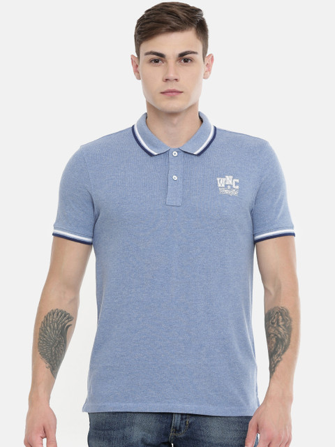 

Wrangler Men Blue Printed Polo Collar T-shirt