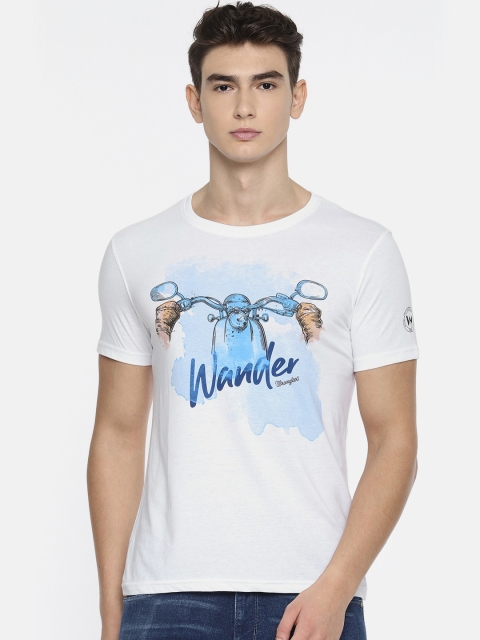 

Wrangler Men White & Blue Printed Round Neck T-shirt
