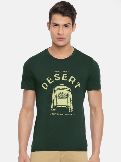 

Wrangler Men Green Printed Round Neck Pure Cotton T-shirt