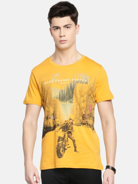 

Wrangler Men Mustard Yellow Printed Round Neck T-shirt