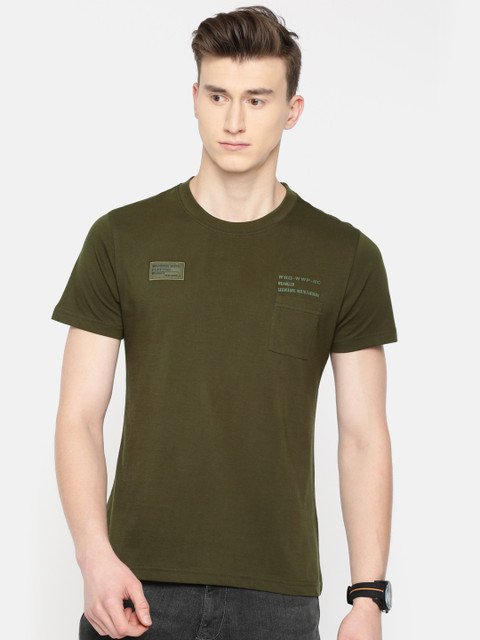 

Wrangler Men Olive Green Solid Round Neck T-shirt