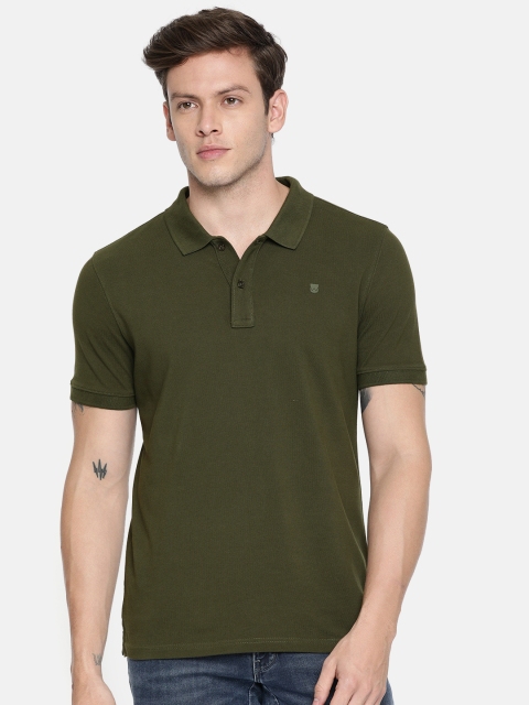 

Wrangler Men Olive Green Solid Polo Pure Cotton T-shirt