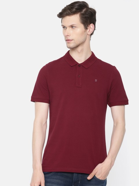 

Wrangler Men Burgundy Solid Polo Collar Pure Cotton T-shirt