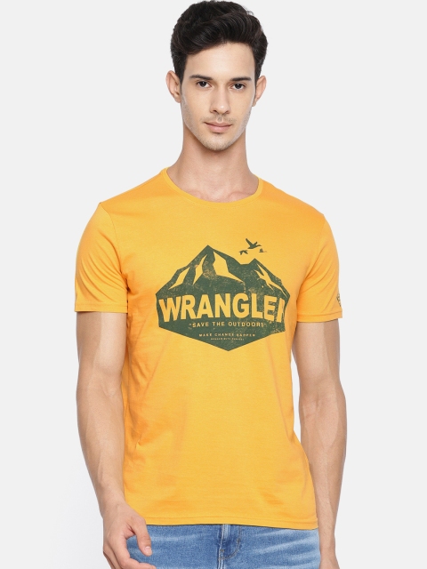 

Wrangler Men Mustard Yellow Printed Round Neck T-shirt