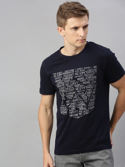 

Wrangler Men Navy Blue Printed Round Neck T-shirt