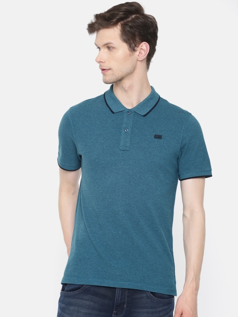 

Wrangler Men Teal Blue Solid Polo Collar T-shirt