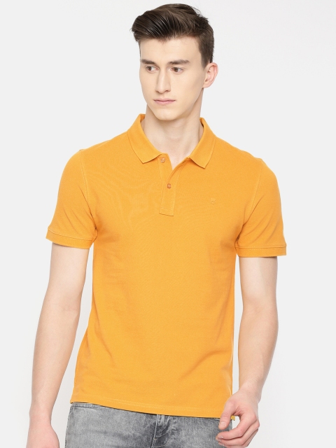 

Wrangler Men Mustard Yellow Solid Polo Collar Pure Cotton T-shirt