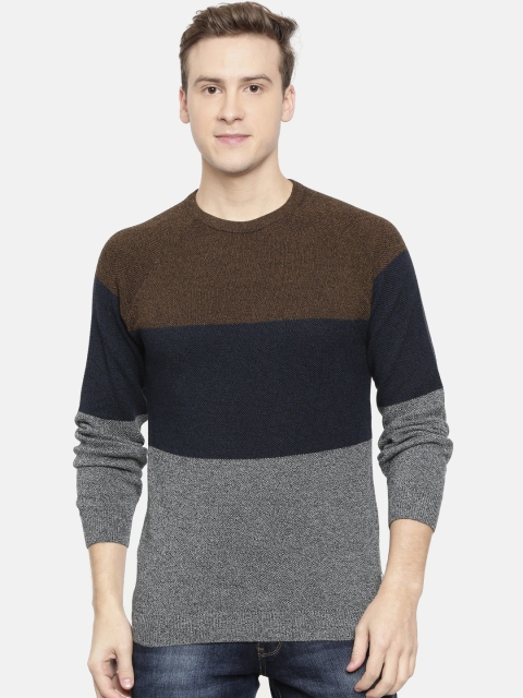 

Wrangler Men Brown & Navy Blue Colourblocked Pullover Sweater