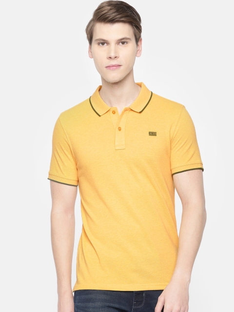 

Wrangler Men Mustard Yellow Solid Polo Collar Slim-Fit T-shirt