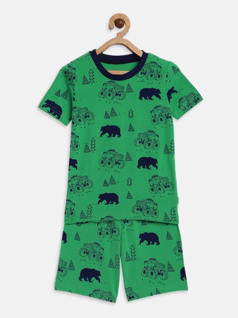 

mackly Boys Green & Navy Blue Printed Night suit