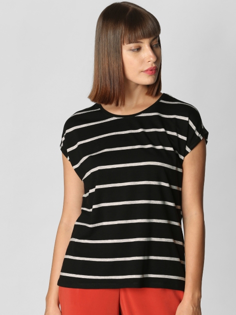 

Vero Moda Women Black Striped Round Neck T-shirt