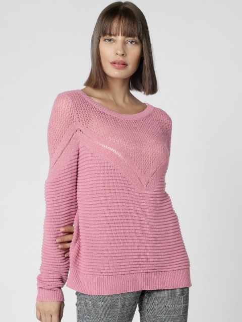 

Vero Moda Women Pink Self Design Sweater