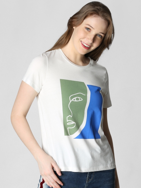 

Vero Moda Women White Printed Round Neck T-shirt