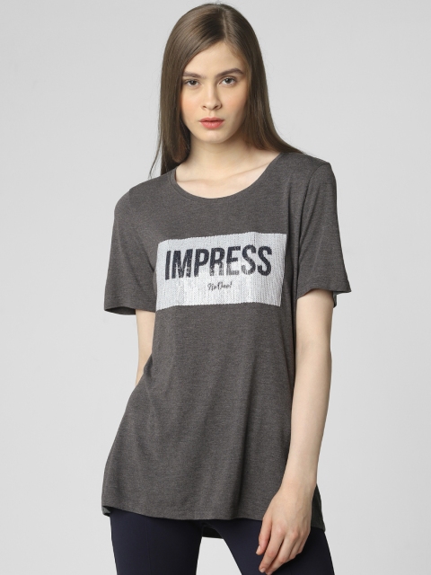 

Vero Moda Women Grey Melange Printed Round Neck T-shirt