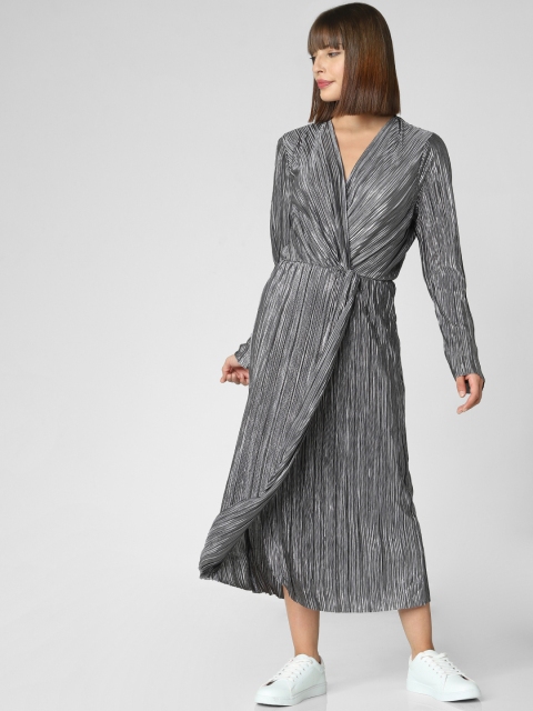 

Vero Moda Women Grey Solid Sheen Pleated Wrap Dress