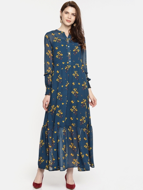 

Vero Moda Women Navy Blue & Yellow Printed Maxi Dress