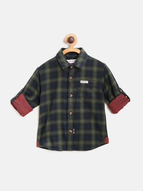 

U.S. Polo Assn. Kids Boys Olive Green & Blue Regular Fit Checked Casual Shirt