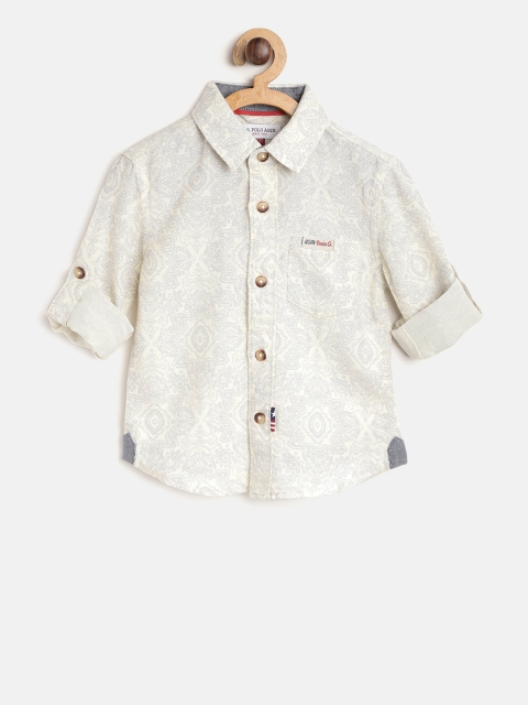 

U.S. Polo Assn. Kids Boys Cream-Coloured & Grey Regular Fit Printed Casual Shirt