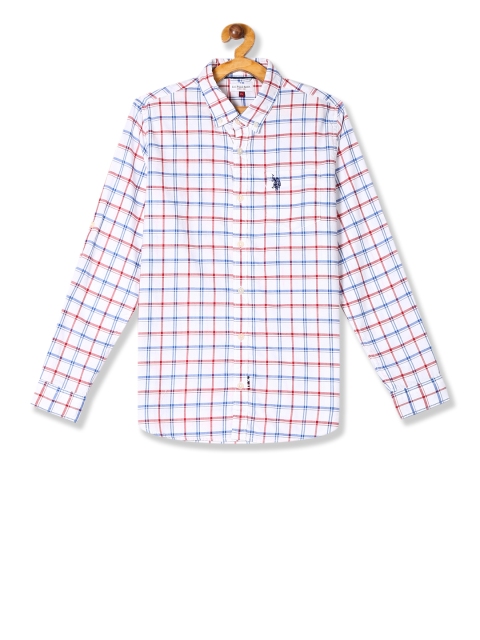 

U.S. Polo Assn. Kids Boys White & Blue Regular Fit Checked Casual Shirt