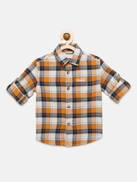 

U.S. Polo Assn. Kids Boys Orange & Beige Regular Fit Checked Casual Shirt