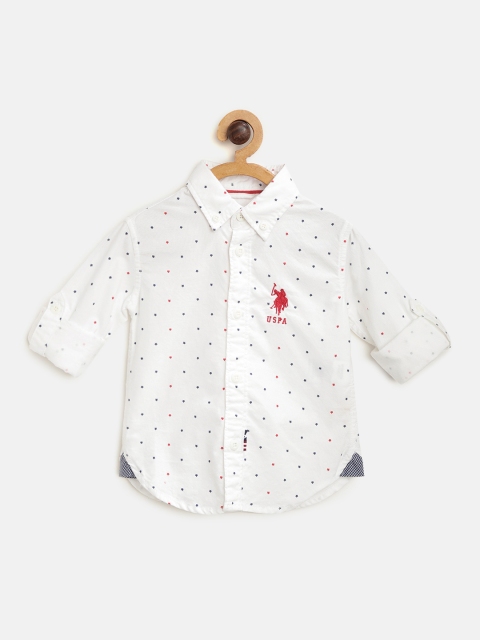 

U.S. Polo Assn. Kids Boys White & Blue Regular Fit Printed Casual Shirt