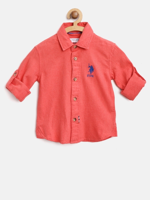 

U.S. Polo Assn. Kids Boys Coral Orange Regular Fit Solid Casual Shirt