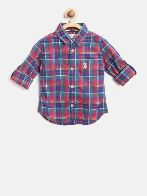 

U.S. Polo Assn. Kids Boys Red & Blue Regular Fit Checked Casual Shirt