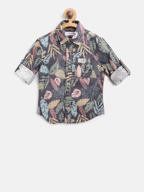 

U.S. Polo Assn. Kids Boys Navy Blue & Olive Green Regular Fit Printed Casual Shirt