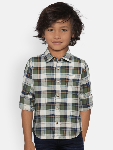 

U.S. Polo Assn. Kids Boys Olive Green Regular Fit Checked Casual Shirt